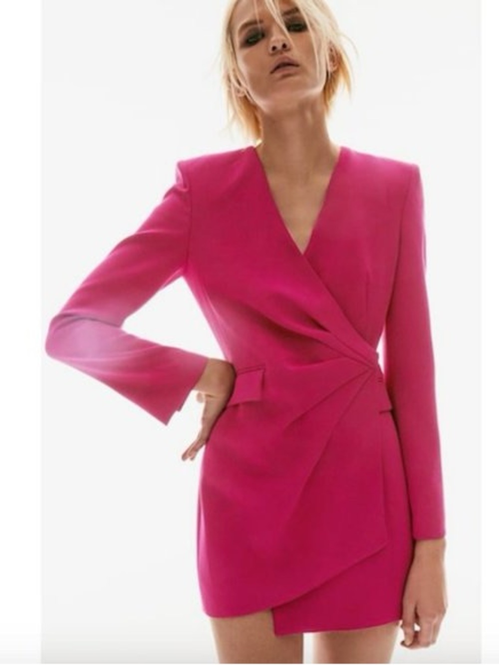 Zara Hot Pink Draped Wrap Blazer